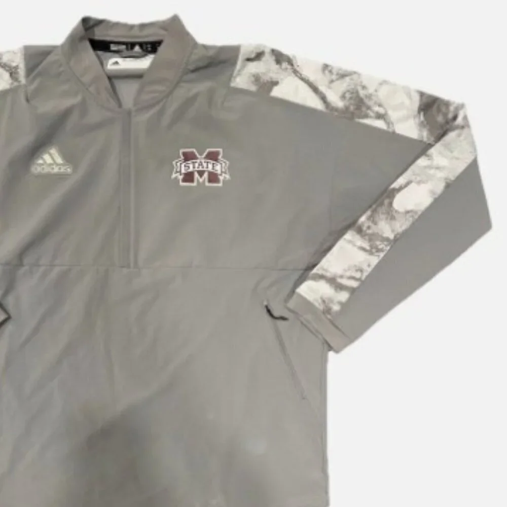 Adidas Gray Mississippi State Bulldogs Quarter-Zip Pullover Jacket Size Medium